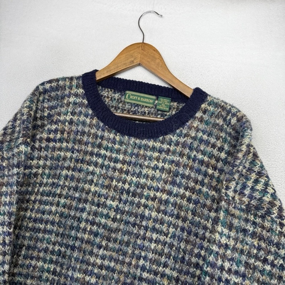 Vintage Croft Barrow Sweater Mens 2XL Blue Knit Pullover Wool Blend Shaggy 90s